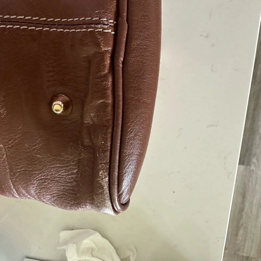 Steve Madden Brown and Cream Satchel with Gold Accents - Picture 5 of 7